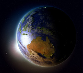 Australia from space at sunset
