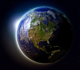 Fototapeta na wymiar North America from space at sunset
