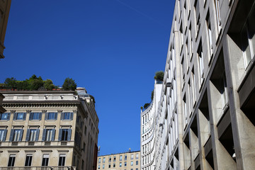 Modern stone facade on a sunny day