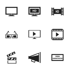 Fototapeta na wymiar Set Of 9 Editable Filming Icons. Includes Symbols Such As 3D Vision, Hd Tape, Hd Screen And More. Can Be Used For Web, Mobile, UI And Infographic Design.