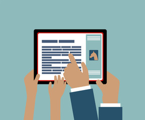 Father Mother or Teacher Using Tablet with Child - Son or Daughter - Hands Pointing 
