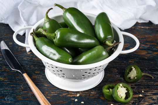 Whole Jalapeños in a Colander