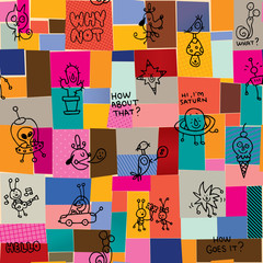 collage and doodles seamless pattern