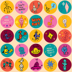 fun cartoon characters seamless pattern