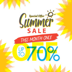 Summer Sale set V.4 70 percent colorful heading design for banner or poster. Sale and Discounts Concept. Vector illustration.