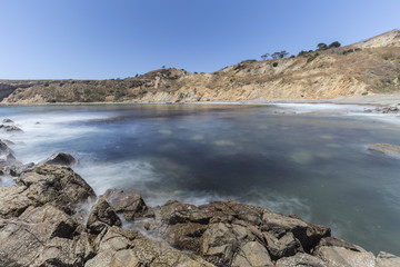 Abalone Cove Shoreline Park in Southern California with motion blurred water.