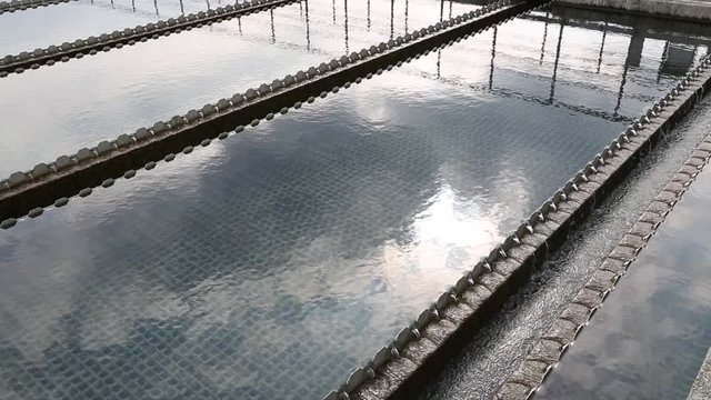Water filter tanks in a water treatment plant located in Taipei, northern Taiwan. Closeup.