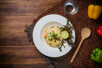 Fried Rice with Vegetables and Meat, Thai food.