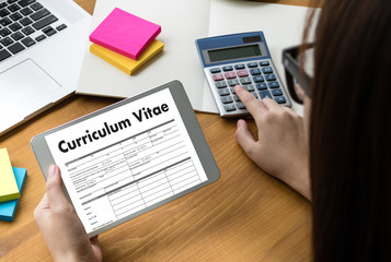Obraz premium CV - Curriculum Vitae (Job interview concept with business CV resume) , BUSINESS OFFICE BUSINESSMAN WORKING application job