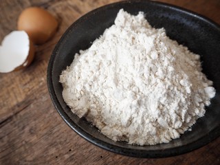 Baking ingredients with eggs and flour