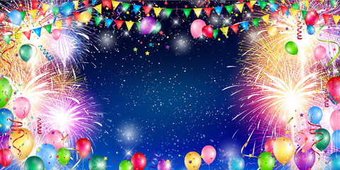 Naklejka premium 花火 夏 夜空 背景