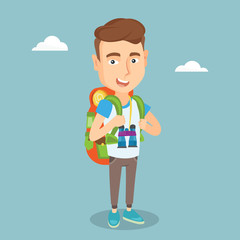 Cheerful traveler with backpack.