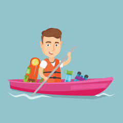 Man riding in kayak vector illustration.