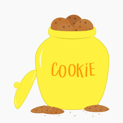 cookies inside a big yellow cookie jar vector, in white background