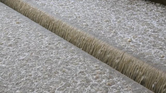 Fast filter backwash operation in a water treatment plant located in Taipei, northern Taiwan. Backwashing process.