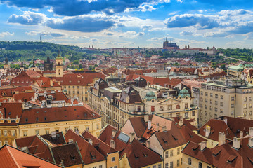 Fototapeta na wymiar Red Roof of Prague city skyline and Parge Castle, Prague, Czech Republic