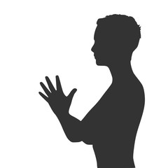 Woman folded his hands in prayer. Lady silhouette. Short hair. Vector Illustration.