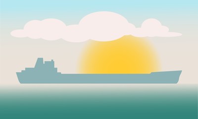 Fototapeta premium Cargo ship sailing in the sea. Multi-purpose vessel. Chemical or product tanker. Carries cargo, goods and materials from one port to another.