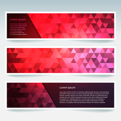 Horizontal banners set with red polygonal triangles. Polygon background, vector illustration