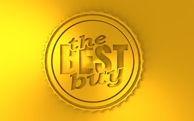 Stamp icon. Graphic design elements. 3D rendering. The best buy text. Golden metallic material