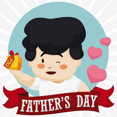 Cute Dad Holding his Lovely Gift in Father's Day Holiday, Vector Illustration