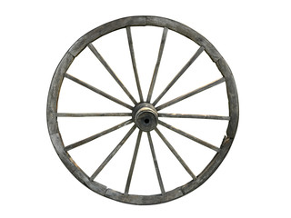 Fototapeta premium Old wooden wheel isolated on white