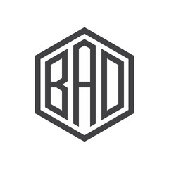 three-letter initials hexagon logo black