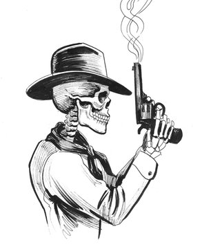 Skeleton with a smoking gun