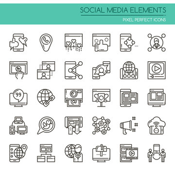 Social media Elements , Thin Line and Pixel Perfect Icons