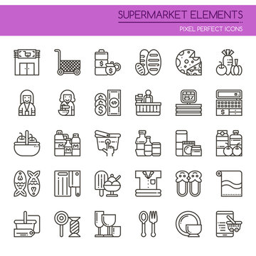 Supermarket Elements , Thin Line and Pixel Perfect Icons.