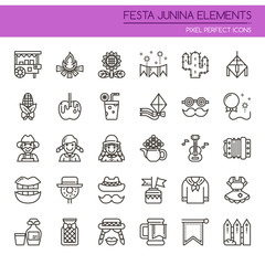 Festa Junina Elements , Thin Line and Pixel Perfect Icons.