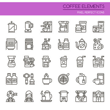 Coffee Elements , Thin Line and Pixel Perfect Icons.