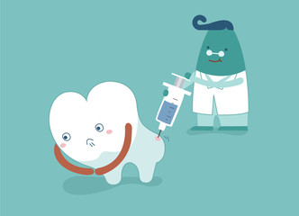 Dentist going to inject tooth, concept of dental 
