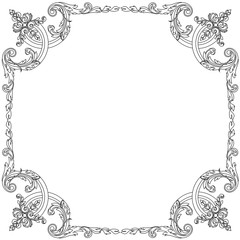 Vintage border frame engraving with retro ornament pattern in antique baroque style decorative design. Vector