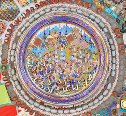 Circular ceramic pattern background on wall in Wat Phasornkaew in Phetchabun, Thailand.
