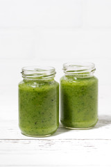 green fruit and vegetable smoothies, vertical