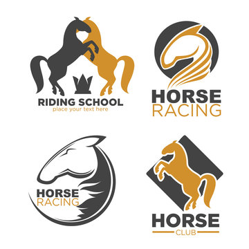Horse racing club and riding school emblems set