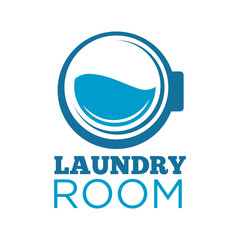 Laundry room logotype with washing machine drum illustration