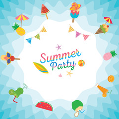 Summer party with ice cream and fruit with water pool.