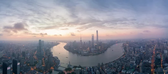 Foto op Canvas De stadshorizon van Shanghai bij zonsopgang © YANG WEI CHEN 