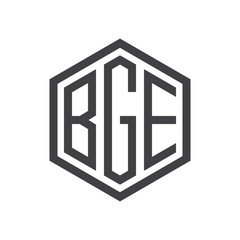 three-letter initials hexagon logo black