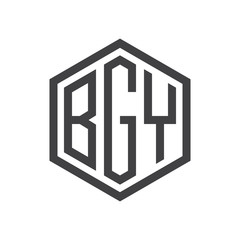 three-letter initials hexagon logo black