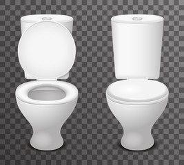 Toilet ceramic seat open closed 3d isolated icon realistic design vector illustration
