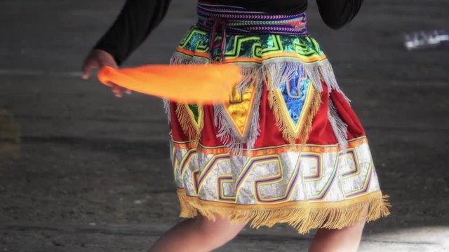 Detail of feet and costume of the Scissors dance, Peru. Slow motion