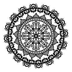 Mandala in the shape of the native culture inspired dreamcatcher made out of swirly elements in black and white symbolizing happiness, love and spiritual life style 2