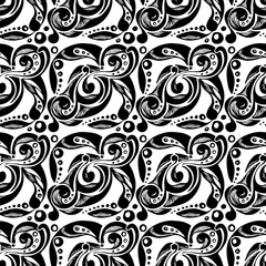 Seamless abstract pattern. Seamless pattern from hand-drawn objects. Seamless pattern from doodles. Black and white. Use as a background for packaging, postcards, wallpaper, prints on fabric, etc.