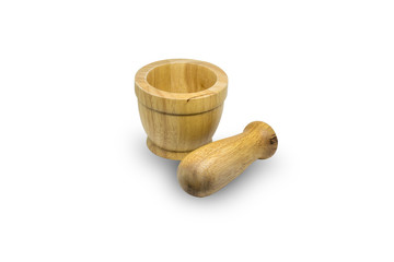 wooden mortar isolated on white background with clipping path