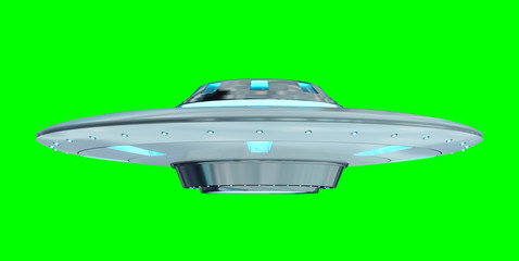 Obraz na płótnie Canvas Vintage UFO isolated on green background 3D rendering