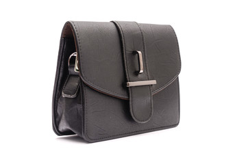 Black leather clutch isolated on white