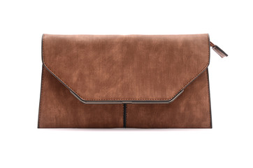 brown leather clutch isolated on white